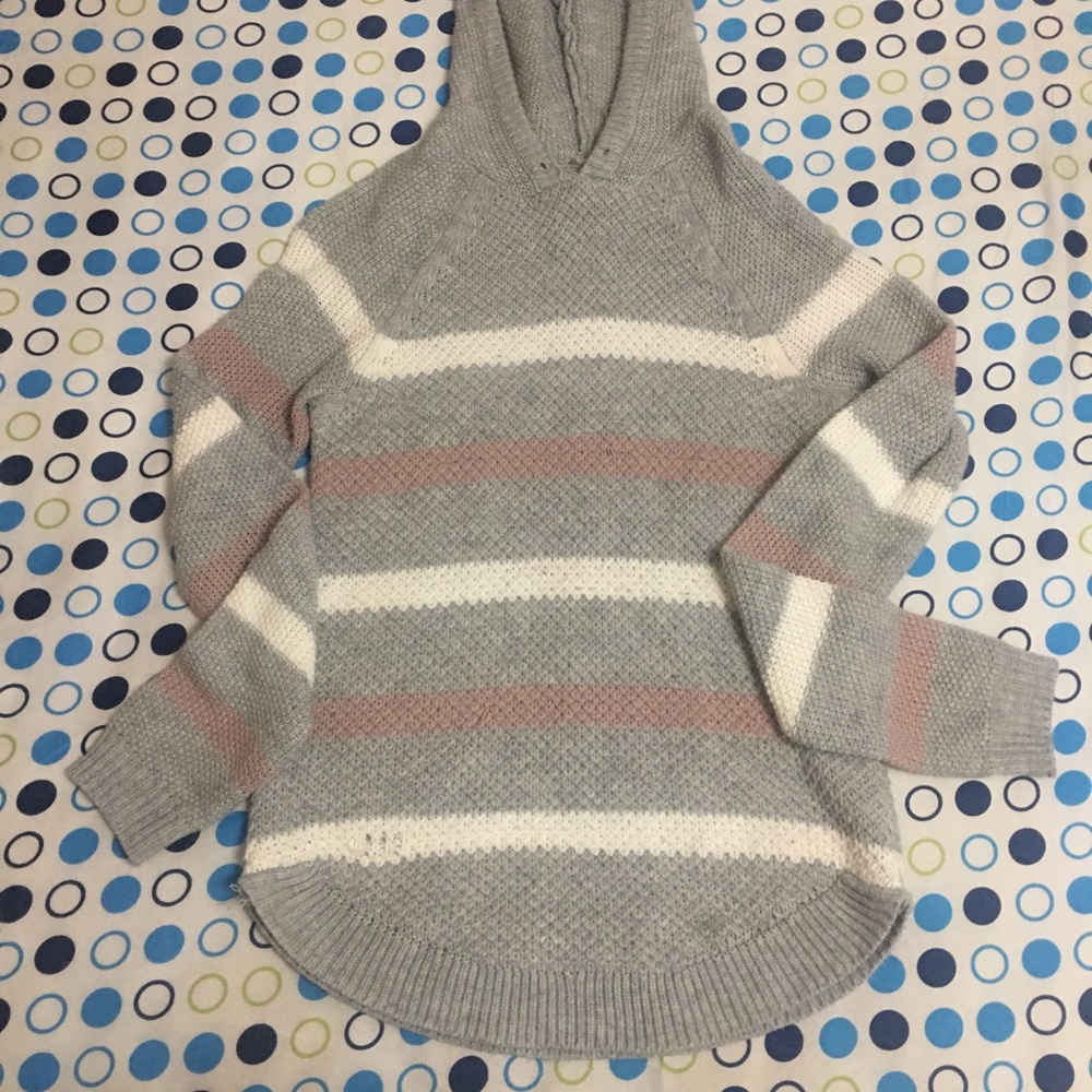 Gray and Pink Striped Women's Sweater